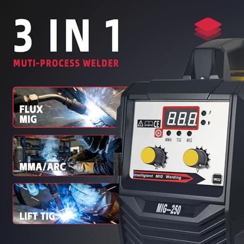 CUBEWAY 250A Gasless Flux Core MIG Welder 110V MIG Welder Flux MIG/Lift TIG/Stick 3 in 1 Welding Machine IGBT DC Inverter with Digital Display & Synergic Control - Thumbnail 2