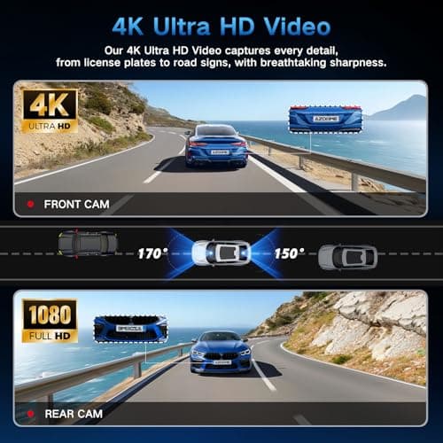 4K Dual Dash Cam Front and Rear, 2 Channel Car Camera with Built-in GPS 5.8GHz WiFi, 3.5" IPS Screen, 64GB Card Included, 170° Wide Angle, Night Vision, 24H Parking Monitor for Cars - Thumbnail 2