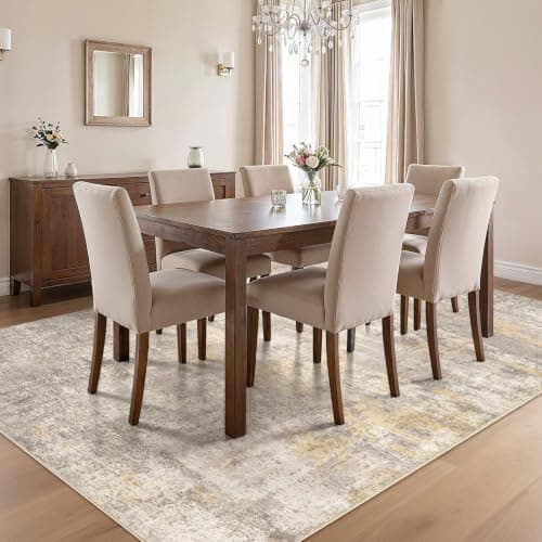 cotiled 5x7 Area Rugs for Living Room - Washable Neutral Abstract Carpet Non Slip Soft Rug for Bedroom & Dining Table, Robot Vacuum & Pet Friendly Floor Decor Gold/Grey/Brown - Thumbnail 4