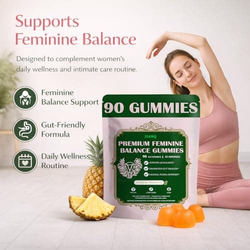 JianQ Premium Feminine Balance Gummies for Women - pH Balance Support & Vaginal Probiotic with Hawaiian Pineapple Flavor, Vegan, Gluten-Free – 90 Gummies (45 Servings) - Thumbnail 2