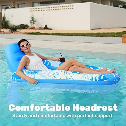 SLOOSH Pool Lounge Float Adult, Inflatable Pool Floats Lounger Raft Floaties Water Floating Recliner Chair with Cup Holders Foot Rest Swimming Floaty, Blue - Thumbnail 6