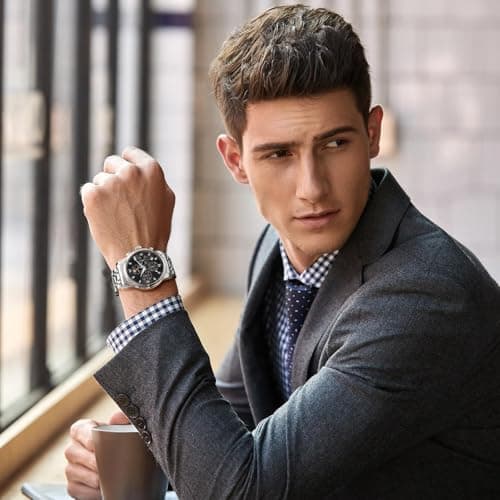 OLEVS Watch Men,Black and Silver Watches for Men,Men's Silver Watch Black Face,Chronograph Moon Phase Mens Wristwatch with Date Luxury,Dress Man Wristwatch,Relojes De Hombre - Thumbnail 3