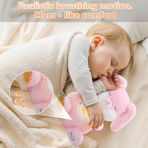FATIRO Breathing Stuffed Animal Bunny Plush, Soothe Snuggle Easter Bunny Plush with Soft Light & Music, Interactive Realistic Breathing Motion & Gentle Snoring Breathing for Anxiety Adults and Kids - Thumbnail 3