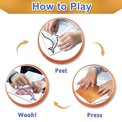 FLUXOJOY Foil Art Craft Kits for Kids, Mess -Free Fun Activity Set for Child, DIY Printing Craft Kit, Mother's Day Party Gifts for Ages 4 5 6 7 8 9 10 11 12 and Up, Art Travel Toys for Boys Girls - Thumbnail 5