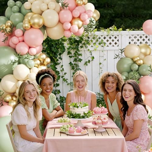 Pink and Green Gold Balloon Arch Kit, 124Pcs Pink and Sage Green Balloon Arch Garland Kit with Gold Sand White Balloons for Baby Shower Bridal Shower Wedding Gender Reveal Birthday Party Decorations - Thumbnail 5