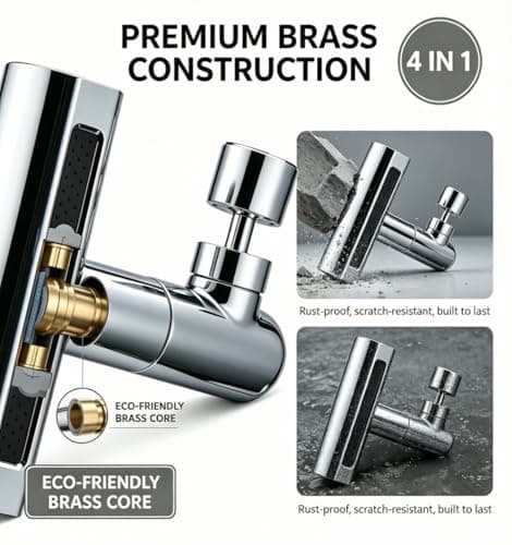 Faucet Extender, 5.5 Inch Long, 4 in 1 360° Waterfall Kitchen Faucet Head Replacement with 2 Adapters & Spanner, Metal Construction, Universal Adapter, Extender for Bathroom Sink. - Thumbnail 4