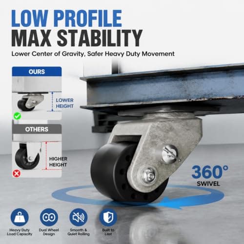2 Inch Heavy Duty Caster Wheels Set of 4, 4000 LBS Capacity Low Profile Top Plate Swivel Casters, Nylon Machine Wheels for Workbench, Equipment, Hammered Gray - Thumbnail 4