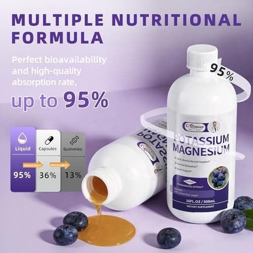 Potassium Magnesium Supplement Liquid-High Absorption Calm Magnesium&Potassium Drops Sugar-Free Plus Ginger,Turmeric,Black Pepper for Muscle,Leg Cramps,Bone & Energy & Immune Support - 16 Fl oz - Thumbnail 2