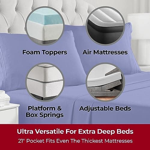 Mellanni Extra Deep California King Sheets - 4 PC Iconic Collection Bedding - Hotel Luxury, Ultra Soft, Cooling Bed Sheets - Wrinkle, Fade, Stain Resistant (Cal King, Royal Blue) - Thumbnail 2