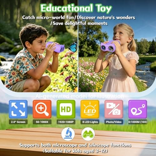 Pozifu 2.0" Handheld Microscope for Kids, 2 in 1 1000X Pocket Digital Microscope & 10X Telescope for Kids - Science Kits STEM Toys - Gifts for Boys Girls Ages 3 4 5 6 7 8 9 10 11 12 (Purple) - Thumbnail 2