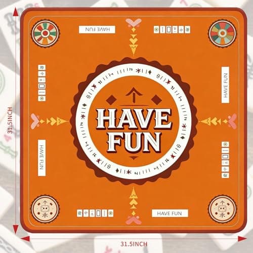 Mahjong Mat,Anti-Slip Noise Reduction Waterproof Game Mat 31.5×31.5 Inch,Yellow Vintage with Have Fun Design,Portable Table Cover for Mahjong,Poker & Family Game Night - Thumbnail 2