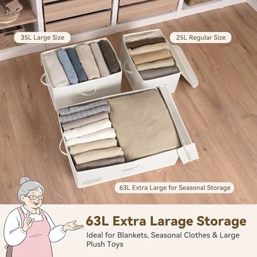 GRANNY SAYS Large Storage Bins with Lids, Decorative Storage Boxes with Double-Lids, Extra Large 63L Closet Organizer for Clothes, Toy Storage Chest, Ivory, 1-Pack - Thumbnail 2