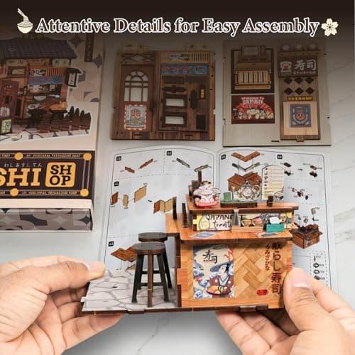 DIY Miniature House Kit, Book Nook Kit Mini Japanese House Bookshelf Decor, Tiny Dollhouse Building Kit for Adults & Teens, Gifts for Family, Friends - Thumbnail 6