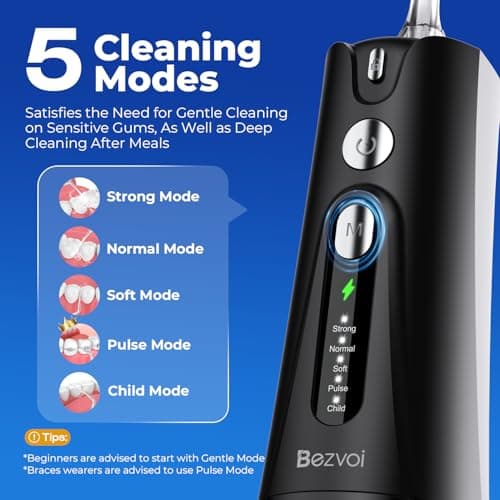 Bezvoi Water Flosser for Teeth, 5 Modes & 40-Day Battery, Cordless & Rechargeable Water Dental Pick for Braces, Removable 300ML Water Tank for Easy Clean, IPX7 Waterproof Portable for Travel - Thumbnail 3