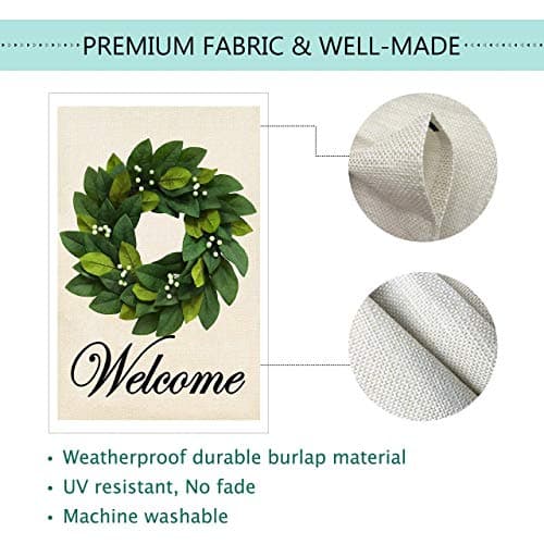 Baccessor Spring House Flag Wreath Garden Flag Magnolia Leaves Welcome Large Yard Flag 28 x 40 Inch Double Sided Burlap Summer Outside Decor - Thumbnail 5