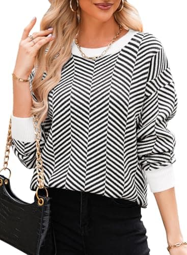 Dokotoo Womens Plus Size Sweaters Crew Neck Striped Color Block Comfy Ribbed Knit Tops Cute Casual Loose Chunky Long Pullover Sweater Womens Fall Fashion 2026 Black XX-Large - Image 1