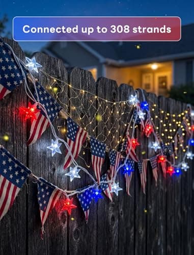 35 LED Patriotic Star String Lights, 13.6FT 4th of July Red White and Blue String Light with LED Mini Bulbs, Waterproof Connectable Independence Day Lights for Home Patio Garden Yard Memorial Day - Thumbnail 4