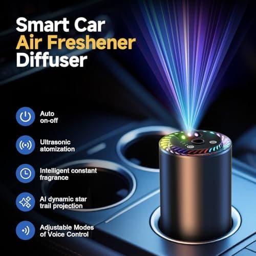 Smart Car Air Freshener Diffuser Voice Control with Starry Projection Light, 3 Adjustable Modes Intelligent Aromatherapy for Essential Oil, Smart Auto On/Off, Voice Edition (Cologne + Ocean) - Thumbnail 3