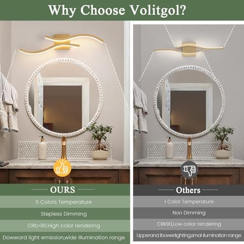 Vloitgol Bathroom Vanity Light Fixture, 26W 5CCT Dimmable Modern Led Bathroom Light Fixtures Over Mirror, Gold LED Vanity Lighting Bar for Bathrooms (Gold, 24inch) - Thumbnail 4