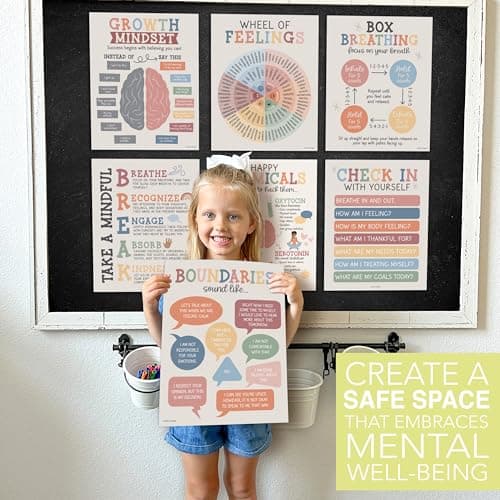 Hadley Designs 9 Mental Health Posters for Classroom - School Counselor Office Must Haves, Mental Health Therapy Office Decor, Growth Mindset Posters, Wheel of Feelings Chart, Boho Classroom Decor - Thumbnail 4
