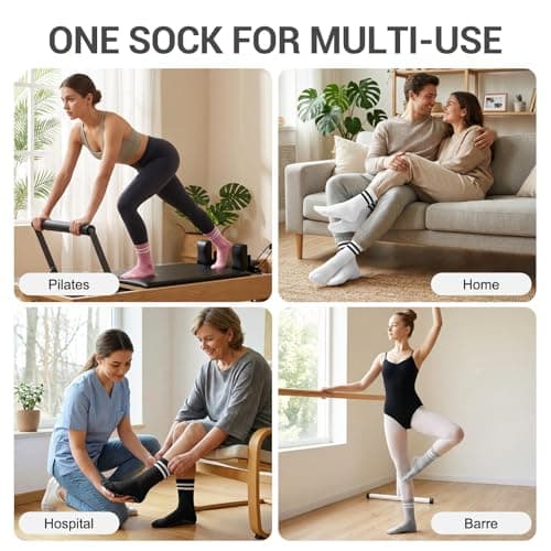 4 Pack Pilates Crew Grip Socks for Women Non Slip Sticky Grippers Yoga Barre Slipper for Hospital Maternity Elderly Home Floor Reformer Ballet Dance Studio Athletic Thick Cotton - Thumbnail 5