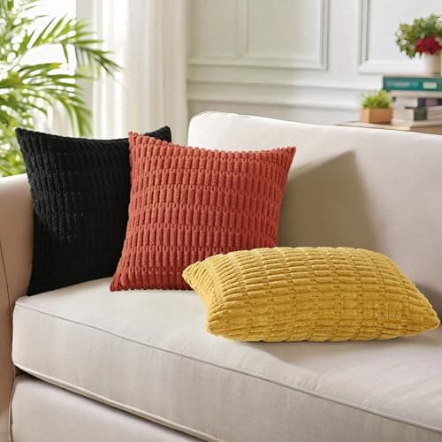 decorUhome Dark Rust Neutral Decorative Throw Pillow Covers 12x20 Inch Set of 2, Boho Soft Corduroy Striped Rectangle Pillow Covers Modern Twill Pillow Covers for Couch Bed Sofa Living Room - Thumbnail 6