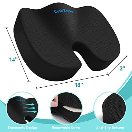 Office Chair Seat Cushion, Cooling Gel Enhanced Memory Foam Cushion for Long Sitting - Back, Sciatica, Coccyx, Tailbone Pain Relief Pillow - for Office, Gaming, Car, Wheelchair - Black, Large - Thumbnail 3