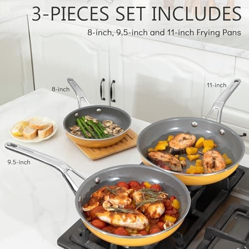 3-Piece Ceramic Nonstick Cookware Set- PFAS/PTFE/PFOA-Free, Interior & Exterior Ceramic Coating -Easy to Clean- Kitchen Storage - Thumbnail 2