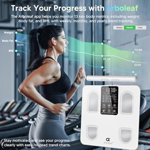 arboleaf Scale for Body Weight, Smart Scale with BMI, Body Fat, Muscle Mass, Upgrade 50+ Metrics Full Body Composition Analyzer, 8-Electrode High Precision Digital Bathroom Scale, Bluetooth Sync - Thumbnail 2