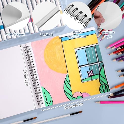135lb/200gsm Marker Paper Pad, 8.3×8.9in Double Sided Bleedproof Sketch Pad, 30 Sheets Art Paper Spiral Sketchbook, Smooth Painting Coloring Alcohol Marker Paper for DIY, Gift - Thumbnail 2