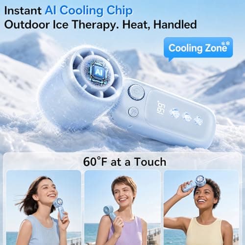 CHAOCHI Portable Handheld Turbo Fan with Ice Cooling, 199 Speeds Adjustable, 3000mAh Rechargeable, 15H Runtime, 15000 RPM Powerful Silent Motor, Summer Essential for Travel/Outdoor/Office(Lcy Blue) - Thumbnail 3