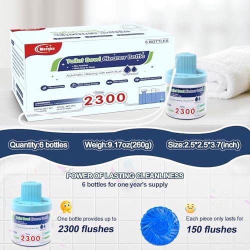 Msvvko Toilet Bowl Cleaner, Automatic Long-Lasting Blue Toilet Cleaner Bottle, Septic Safe Toilet Bowl Tablets in Bottles, Fresh Bathroom & Deodorize, 6 Pack, 2300 Flushes Each - Thumbnail 3