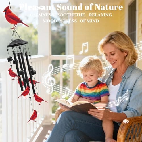 Ptazucv Cardinal Wind Chimes for Outside, Black Metal Windchimes Outdoors, Cardinals Gifts for Women/Men, Garden/Yard Decor, Memorial/Birthday Gifts for Grandma/Mom, Durable Chimes for Outdoors - Thumbnail 2