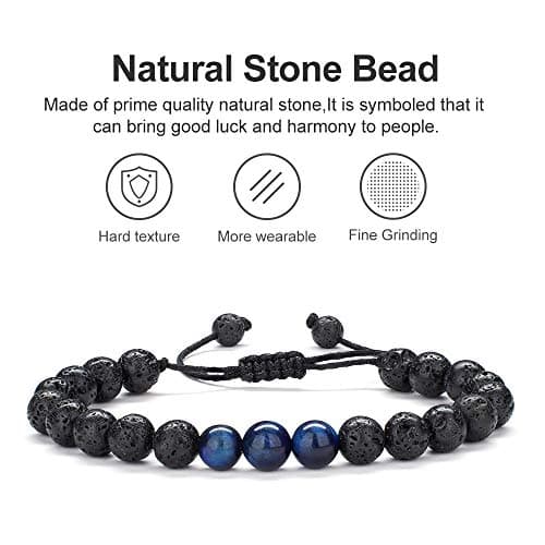 M MOOHAM Gifts for Son Men Bracelets - Beaded Lava Rock Tiger Eye Adjustable Bracelet for Men Who Want Nothing Birthday Gifts - Thumbnail 6