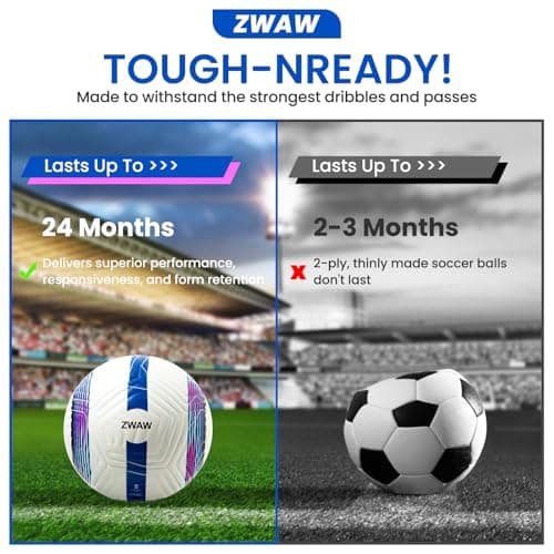 ZWAW Official Match Soccer Ball Size 5 – Waterproof PU Leather, Includes Pump & Needles, Mesh Storage Bag for Easy Carry - Thumbnail 4