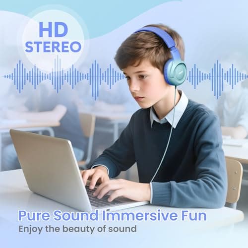 acer Kids Headphones - 85/94dB Volume Limiter, Foldable Wired Over Ear Headphones for Travel, 3.5mm Jack, Toddler Headphones for School, Travel, iPad, Tablet, Blue Gradient, HK03 - Thumbnail 4
