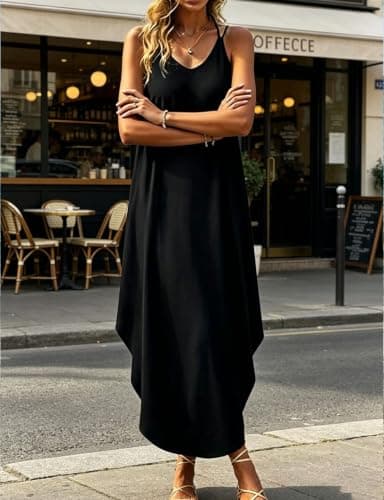 Ctsazhy Black Maxi Dresses for Women Casual Long Spaghetti Strap Sundress - Thumbnail 4
