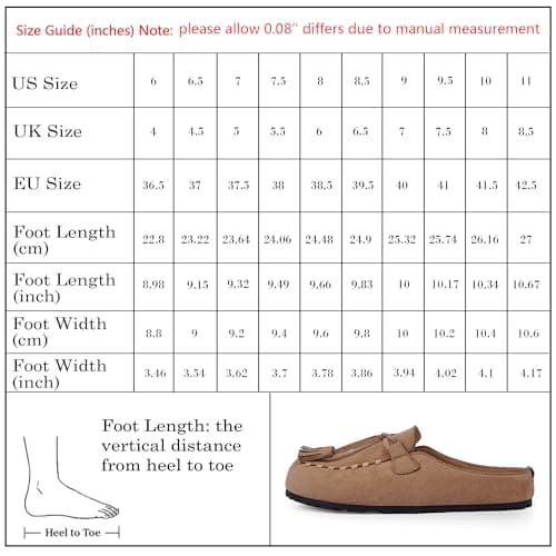 VIUGJNEX Womens Clogs for Women Slip on Faux Suede Women's Mules & Clogs Loafers Tassel Fringe Round Toe Potato Shoes with Arch Support Footbed Casual Walking Shoes Flats Tan Size 7 - Thumbnail 4