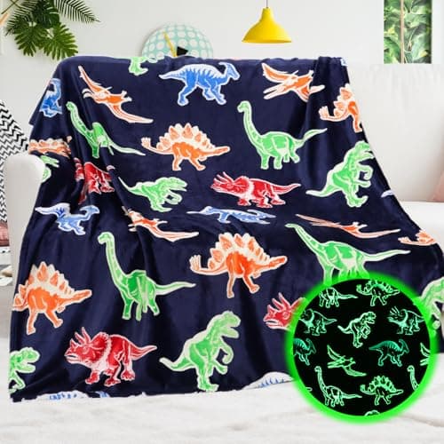 BORORO Dinosaur Blanket Gifts for Boys, Dinosaur Toys for Kids, Toddler Blankets for Boys Room Decor, Dino Gifts for Birthday Christmas Halloween Easter, Glow in the Dark 50x60 Inches - Image 1