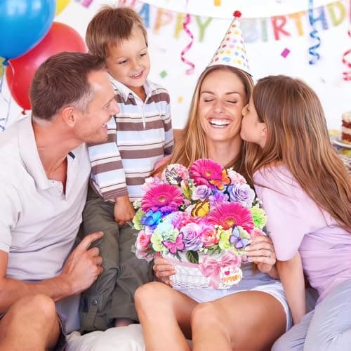 MZD8391 Mothers Day Card with Music & Lights, 3D Pop Up Mother's Day Cards, Gerbera Daisy & Butterfly, 10 Inch Forever Flower Bouquet Birthday Gift for Wife, Women, Mom - Thumbnail 6
