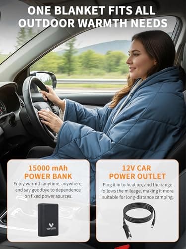 Heated Blanket Battery Operated,12V Heated Shawl Throw Blanket,Cordless heating pad with 15000 battery,Wearable Heated Blanket,Sherpa Lining,3 Heating Set for Car,Camping,Backpacking,Hiking,Travel - Thumbnail 5