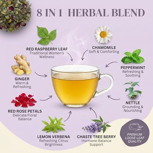 Hormone Balance for Women Tea with Red Raspberry Leaf, Chamomile, Peppermint, Nettle & Chaste Tree Berry – Organic Herbal Loose Leaf Tea for Women, Caffeine-Free, Daily Balance & Women’s Wellness Support - Thumbnail 4