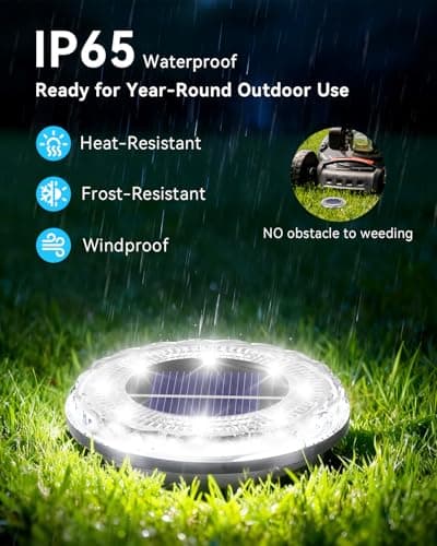 Krinzitt 12 Pack Mini Solar Powered Ground Lights, Bright LED Solar Lights Outdoor Waterproof for Landscape Decoration, Pathway Lighting for Garden Walkway Driveway（Cool White） - Thumbnail 3