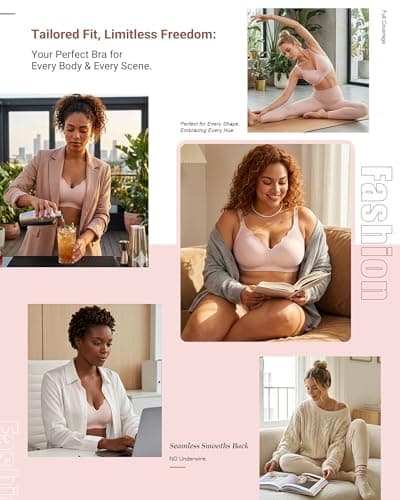As Fairy Wireless Bras for Women No Underwire Full Coverage Jelly Lift Strong Support Push Up Scalloped Everyday Tshirt Bra Seamless Soft Daily Wear Breathable Air Hole Design(Brown 42DD) - Thumbnail 6