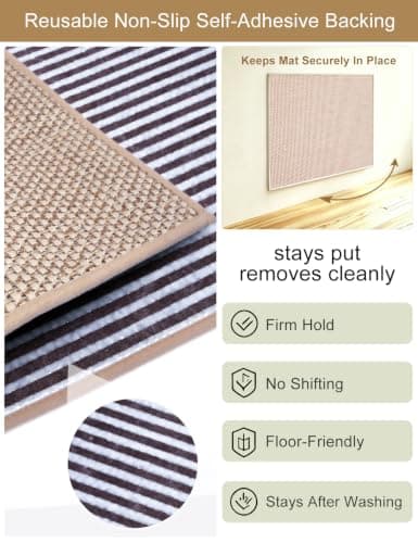 Indoor Door Mat 20"x32" - No Creases Entryway Mat, Low-Profile Dirt Trapper Front Door Mat for Inside Entrance, Non Slip Rubber Backing Inside Doormat for Entryway, Easy Clean Washable (Khaki) - Thumbnail 3