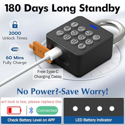 Keylesslife Fingerprint Padlock with Code,Combination Padlock Gym Locker Lock,Smart Padlock with Fingerprint Gym Lock Waterproof for Outdoor Gate Fence Shed Storage Gym Locker School - Thumbnail 6