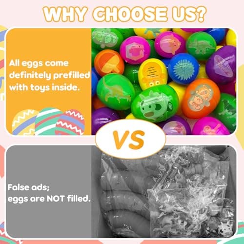 Coneatness 220 Pcs Prefilled Easter Eggs and Toys, 110 Eggs Pre Filled with 110 Toys inside, Easter Basket Stuffers Party Favors Prizes for Kids - Thumbnail 2
