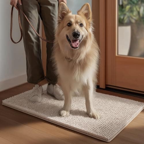 EHEYCIGA Super Absorbent Dog Door Mat for Muddy Paws 30x20 Inch Indoor, Front Doormat Outside Entrance, Quick Dry Chenille Washable Dog Crate Bed, Non-Slip Pet Rug Mud Mat Outdoor Entryway, Beige