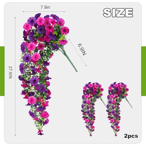 Fake Artificial Hanging Morning Glory Flowers for Outdoor Planters Porch Pation Decoration,2 Bundles UV Resistant Silk Faux Flowers with Realistic Eucalyptus Plants for Home Office Garden Decor - Thumbnail 3