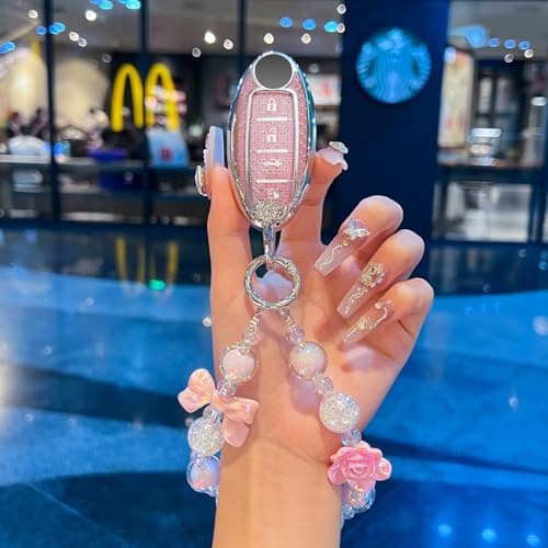 XUPEIXUN for Nissan Key Fob Cover with Keychain, Pink TPU Key Case Protection Shell for 4 Buttons Altima Rogue Sentra Pathfinder Frontier Maxima Titan Murano Kicks Juke Versa Armada - Thumbnail 2